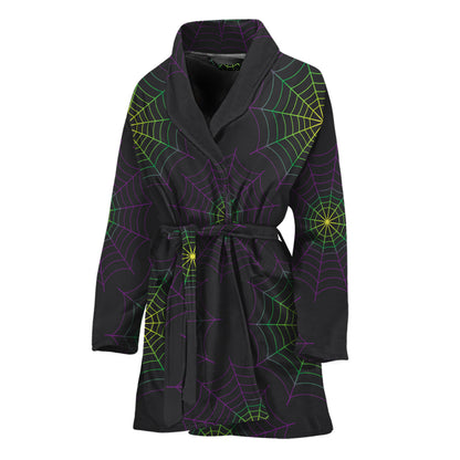 Purple And Green Spider Web Print Women's Bathrobe