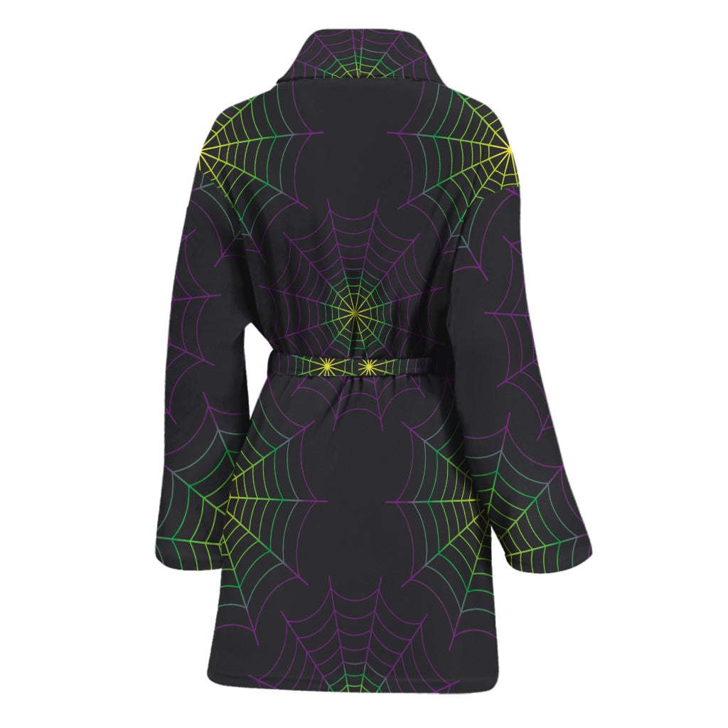 Purple And Green Spider Web Print Women's Bathrobe
