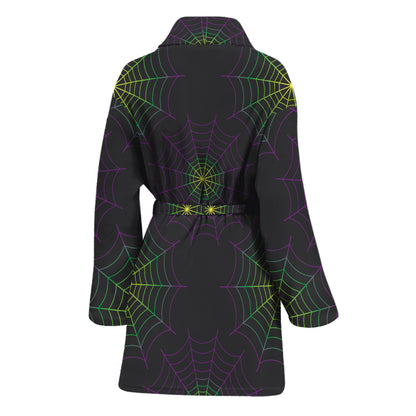 Purple And Green Spider Web Print Women's Bathrobe