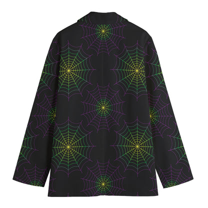 Purple And Green Spider Web Print Women's Blazer
