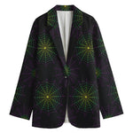 Purple And Green Spider Web Print Women's Cotton Blazer