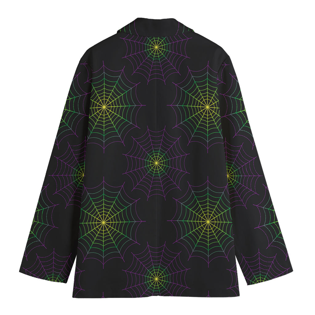 Purple And Green Spider Web Print Women's Cotton Blazer