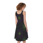 Purple And Green Spider Web Print Women's Sleeveless Dress
