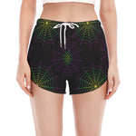 Purple And Green Spider Web Print Women's Split Running Shorts