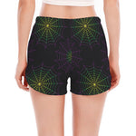 Purple And Green Spider Web Print Women's Split Running Shorts