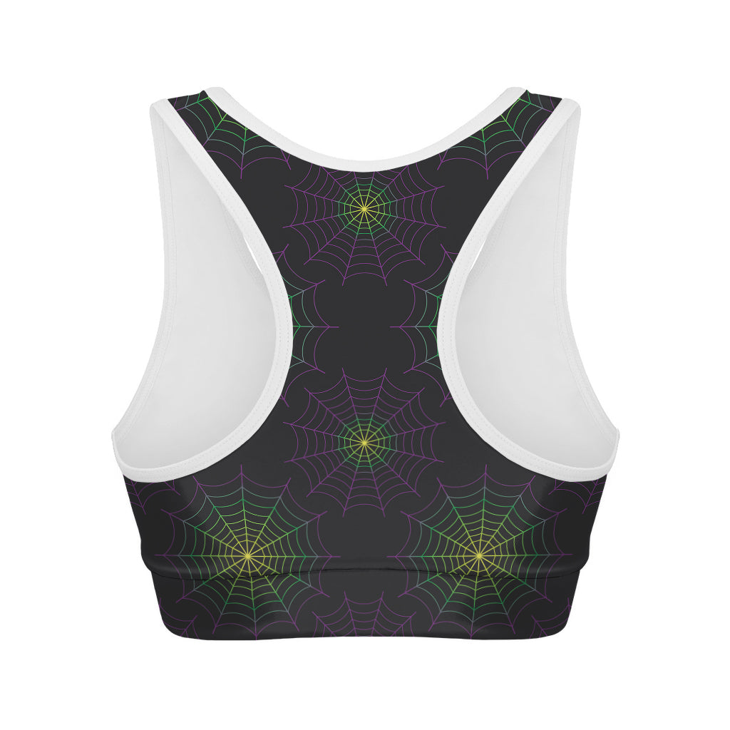 Purple And Green Spider Web Print Women's Sports Bra