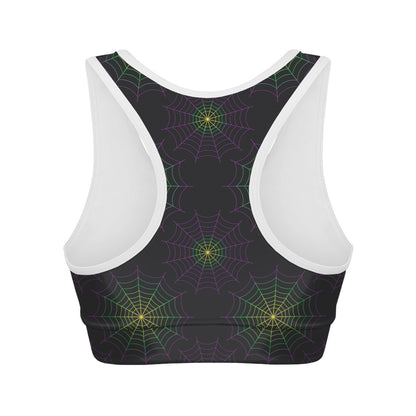 Purple And Green Spider Web Print Women's Sports Bra