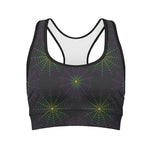 Purple And Green Spider Web Print Women's Sports Bra