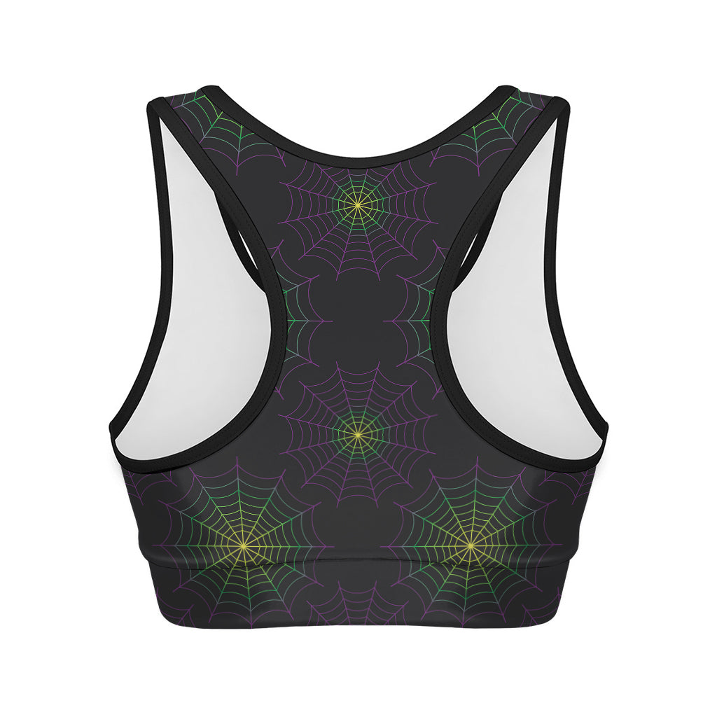 Purple And Green Spider Web Print Women's Sports Bra