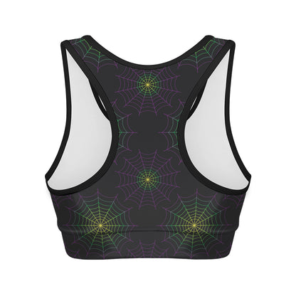 Purple And Green Spider Web Print Women's Sports Bra