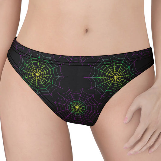 Purple And Green Spider Web Print Women's Thong