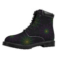 Purple And Green Spider Web Print Padded Collar Lace Up Boots