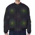 Purple And Green Spider Web Print Zip Sleeve Bomber Jacket