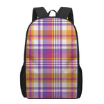Purple And Orange Madras Plaid Print 17 Inch Backpack