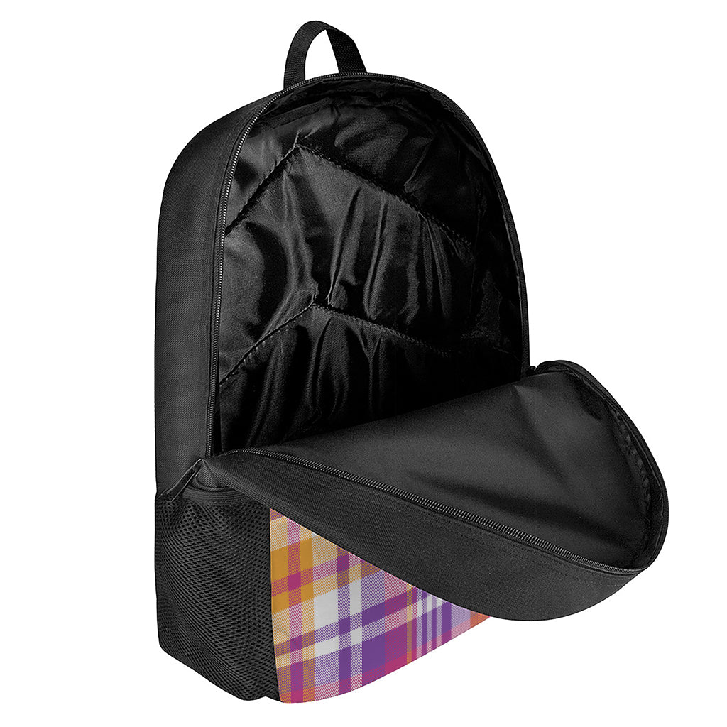 Purple And Orange Madras Plaid Print 17 Inch Backpack