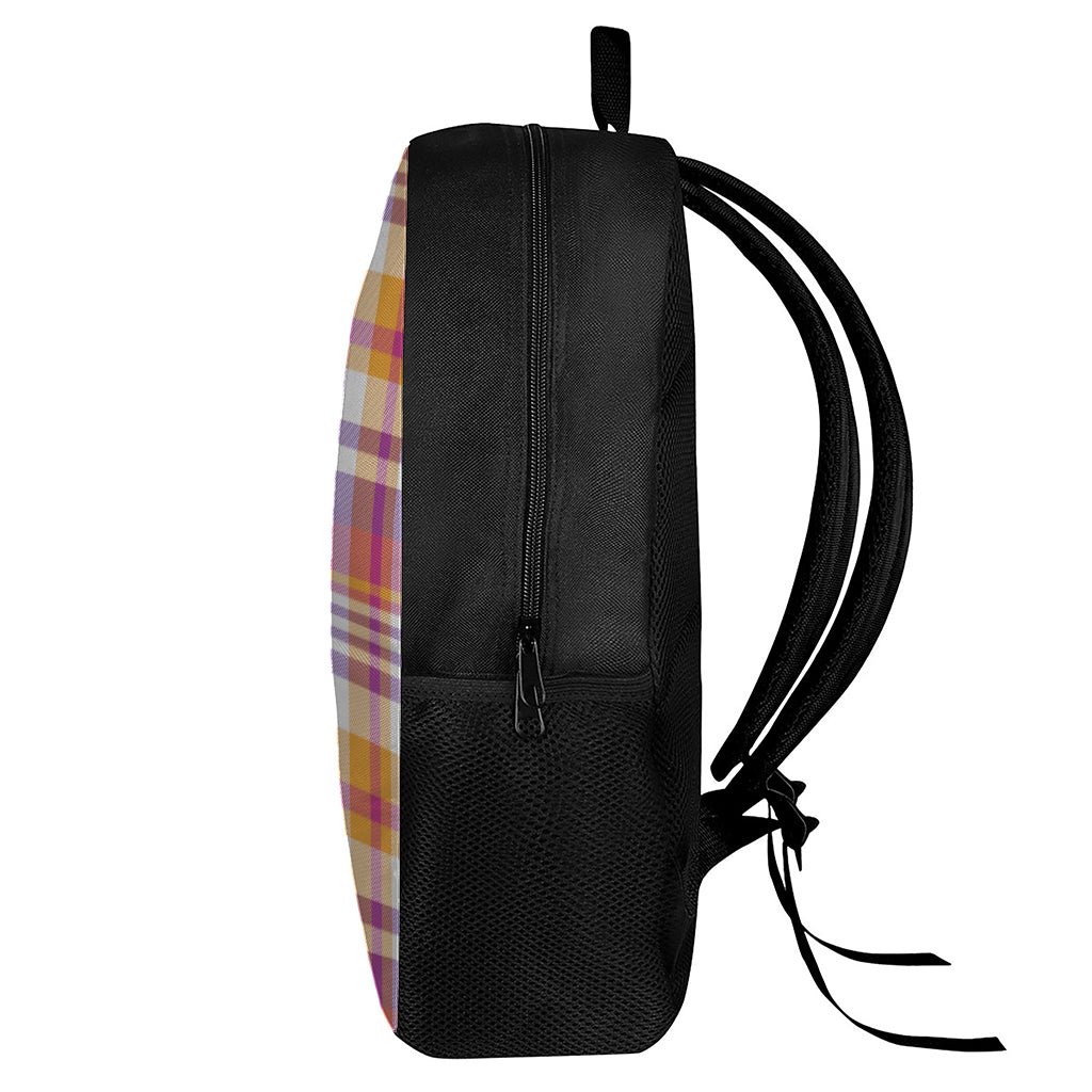 Purple And Orange Madras Plaid Print 17 Inch Backpack