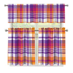 Purple And Orange Madras Plaid Print 3 Piece Kitchen Curtains