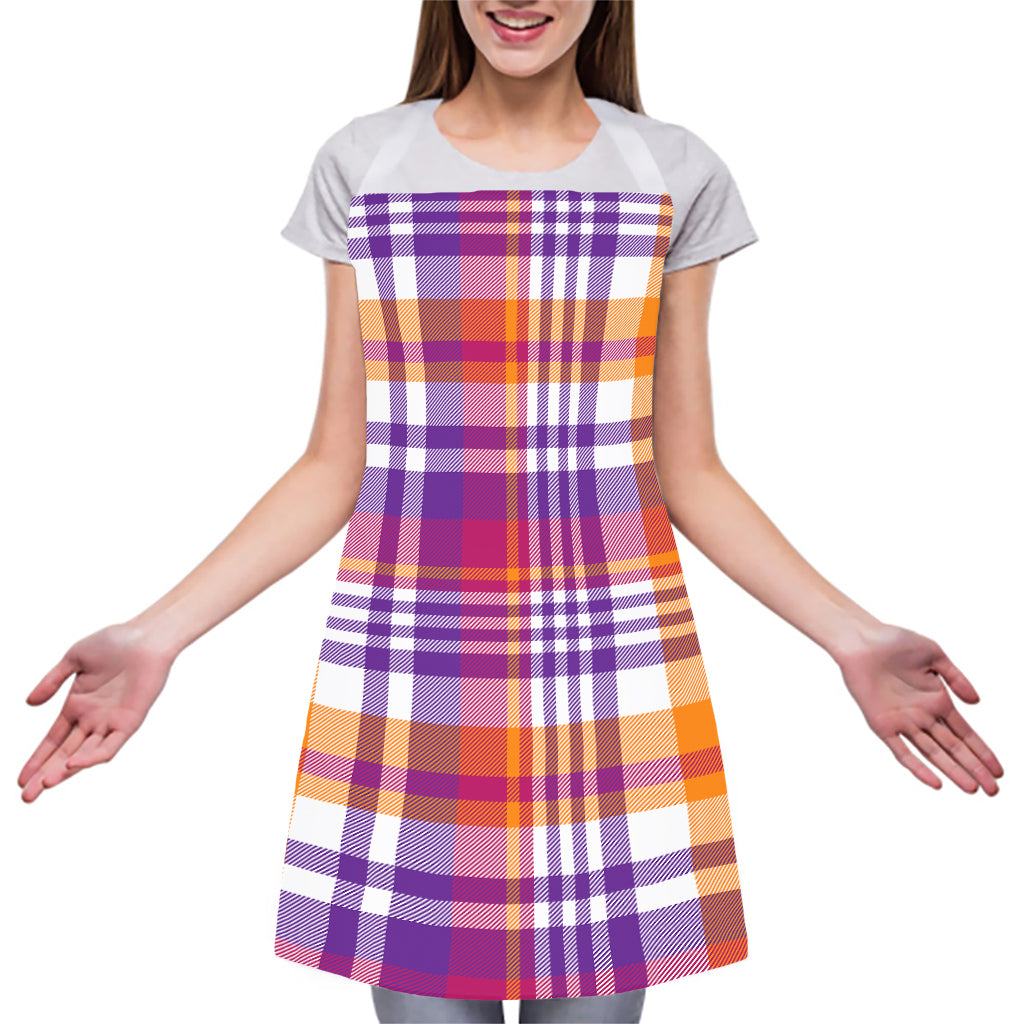 Purple And Orange Madras Plaid Print Adjustable Apron