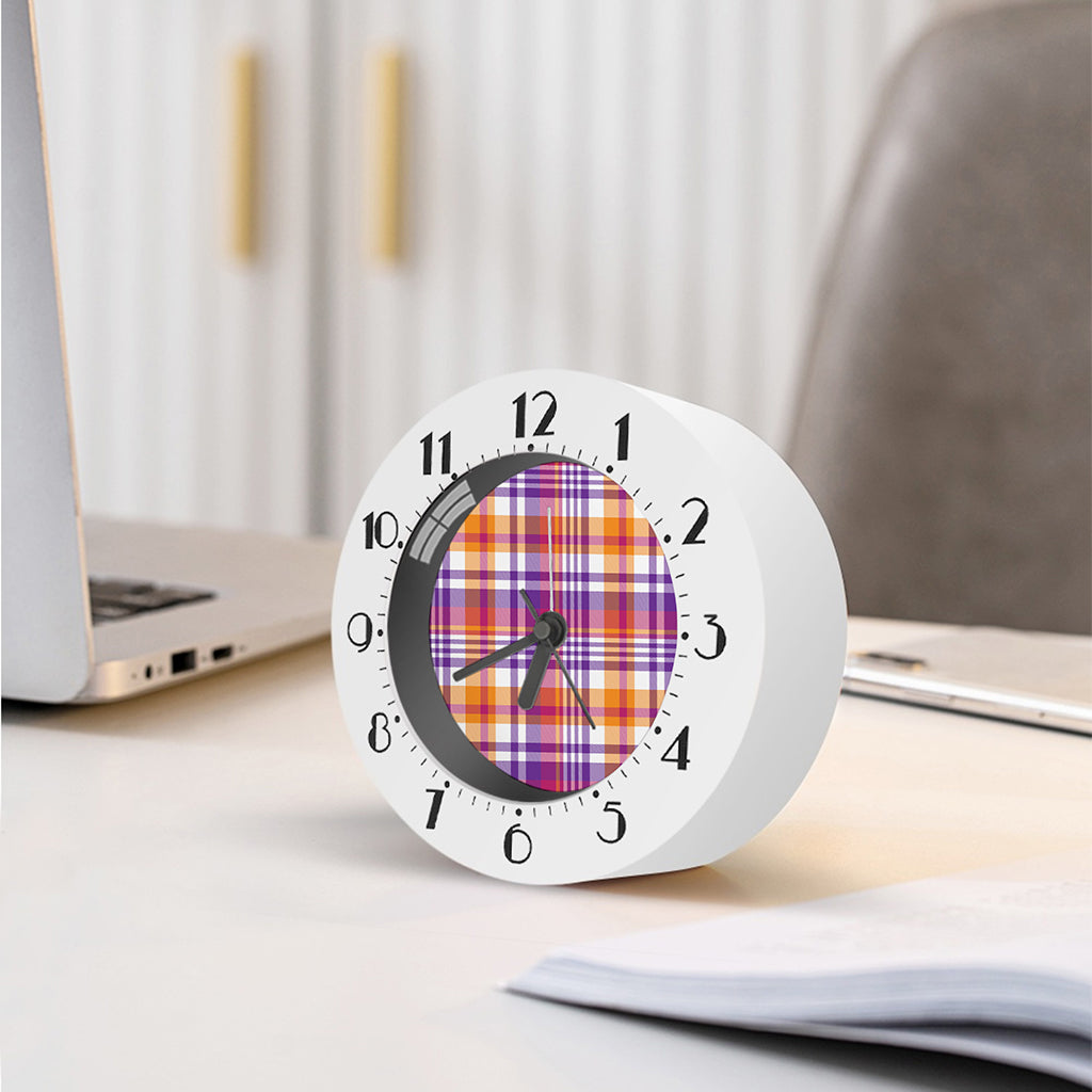 Purple And Orange Madras Plaid Print Alarm Clock