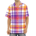 Purple And Orange Madras Plaid Print Aloha Shirt