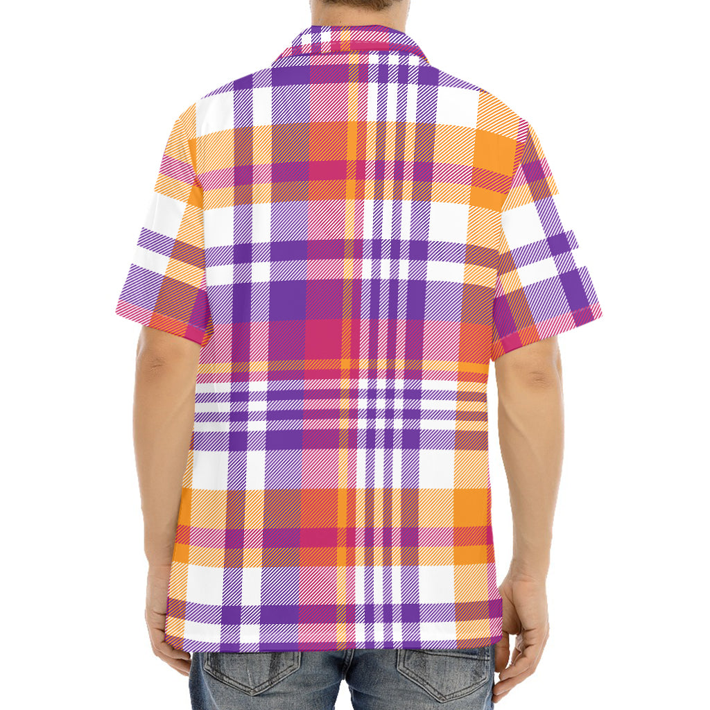 Purple And Orange Madras Plaid Print Aloha Shirt
