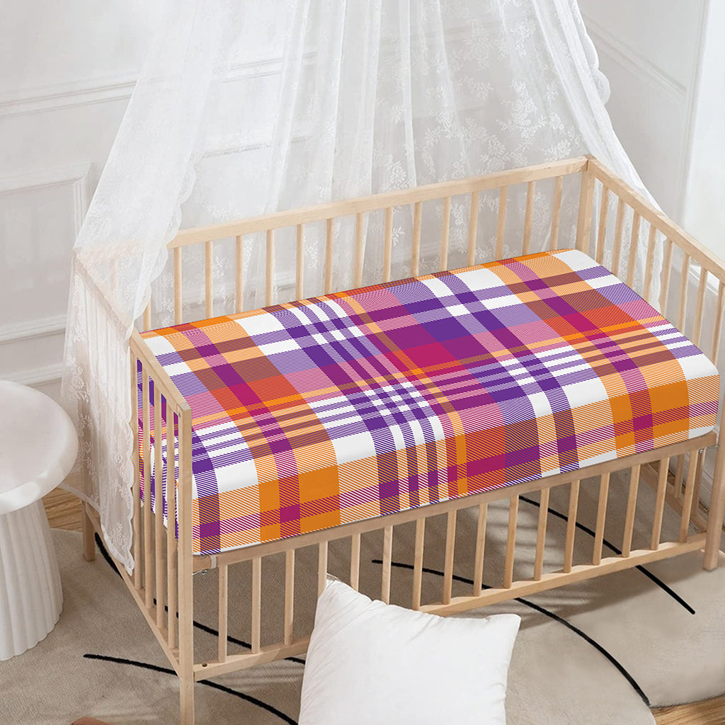 Purple And Orange Madras Plaid Print Baby Crib Sheet