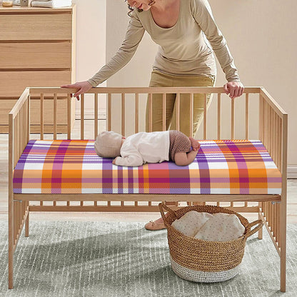 Purple And Orange Madras Plaid Print Baby Crib Sheet