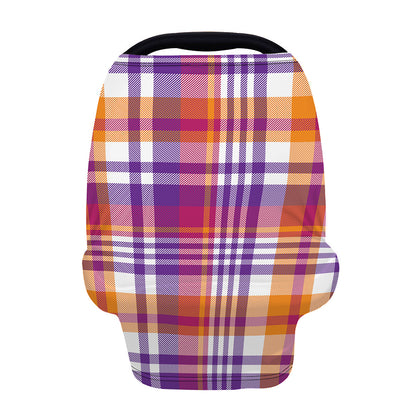 Purple And Orange Madras Plaid Print Baby Seat Cover