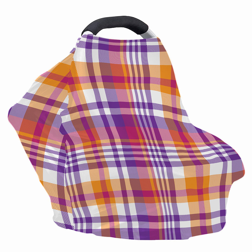 Purple And Orange Madras Plaid Print Baby Seat Cover