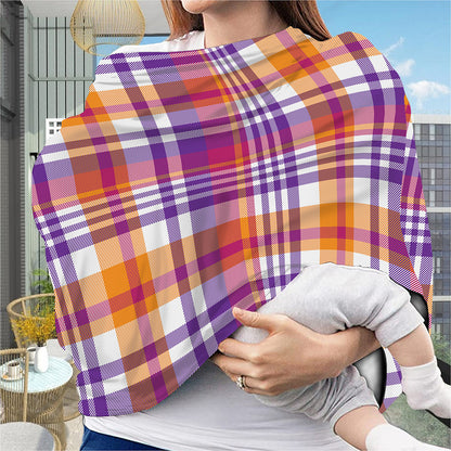Purple And Orange Madras Plaid Print Baby Seat Cover