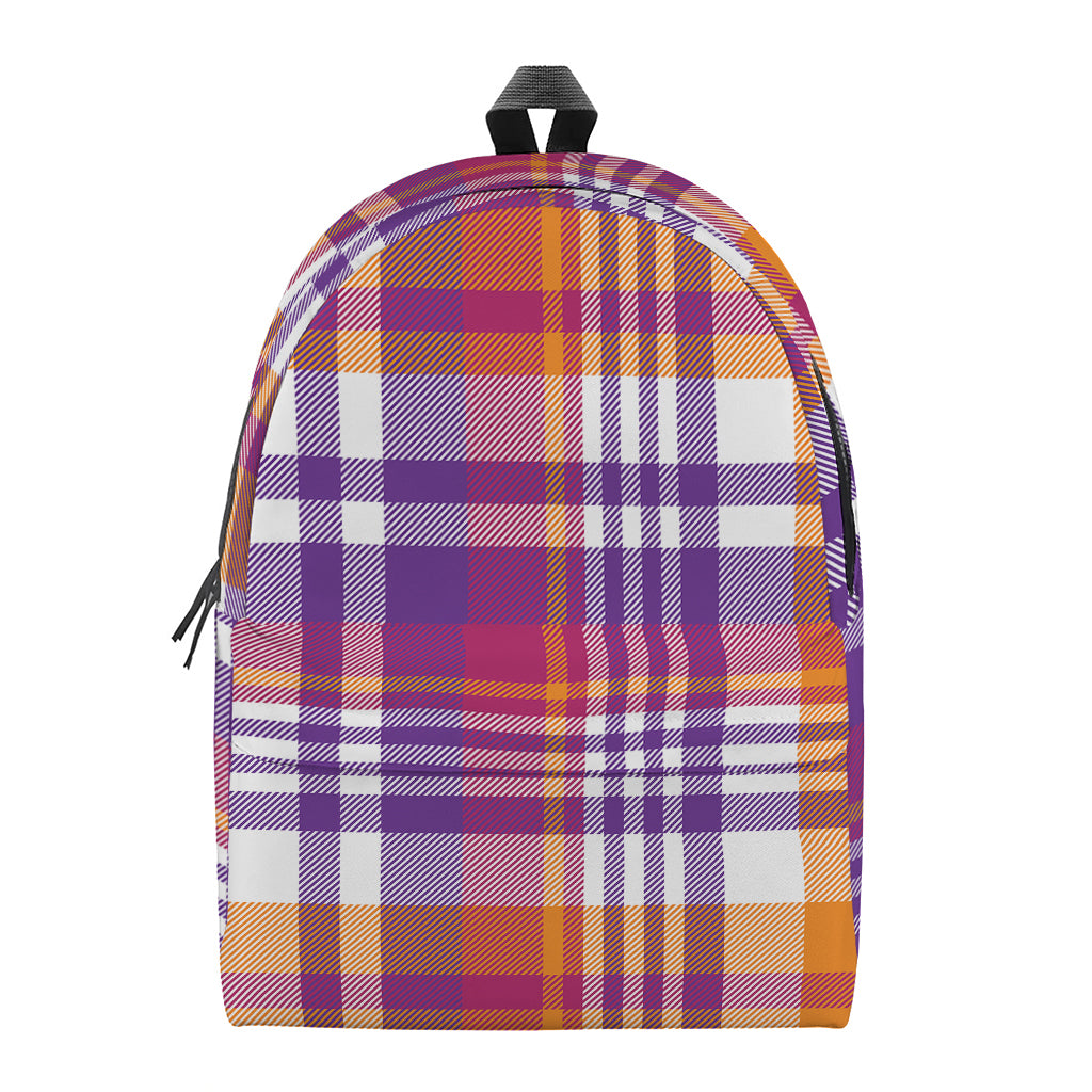 Purple And Orange Madras Plaid Print Backpack