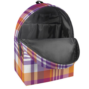 Purple And Orange Madras Plaid Print Backpack