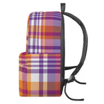 Purple And Orange Madras Plaid Print Backpack