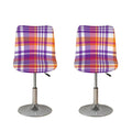 Purple And Orange Madras Plaid Print Bar Stool Covers
