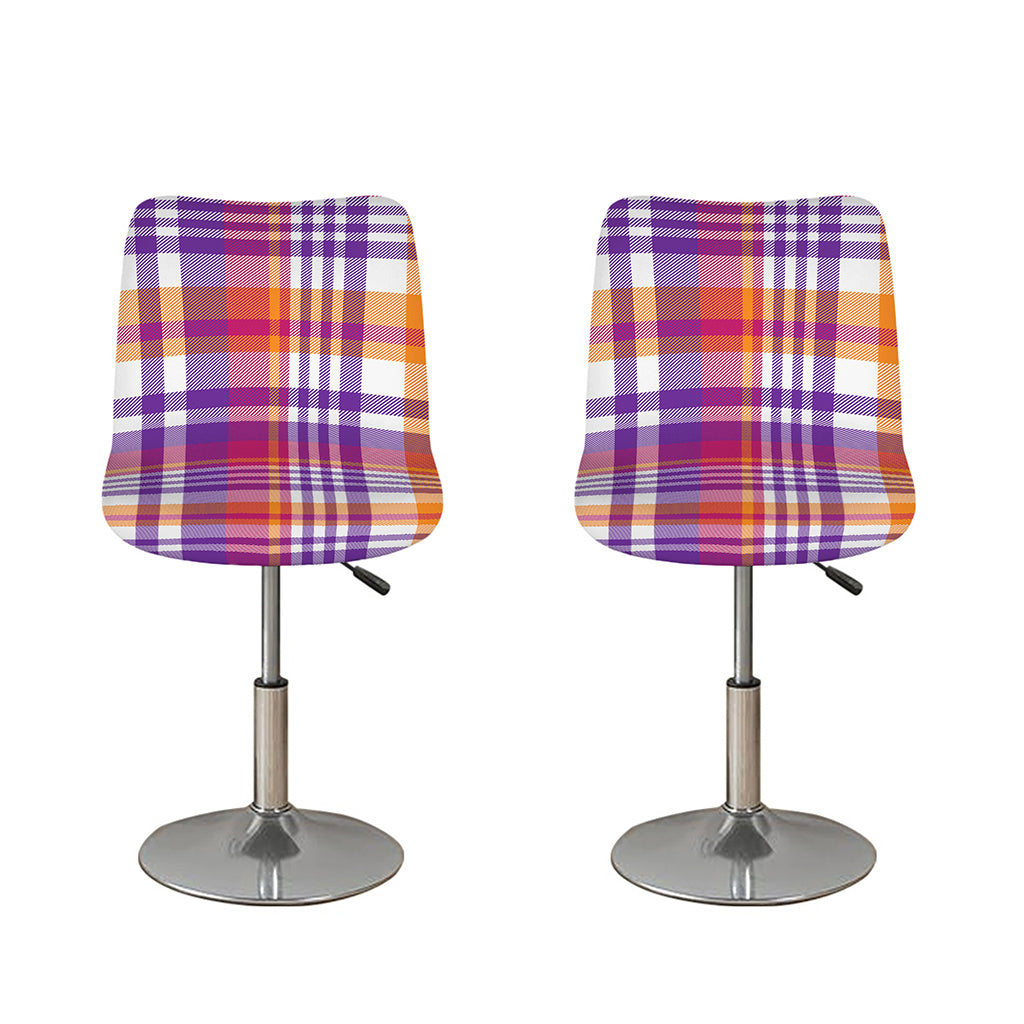 Purple And Orange Madras Plaid Print Bar Stool Covers