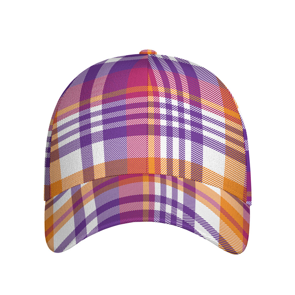 Purple And Orange Madras Plaid Print Baseball Cap