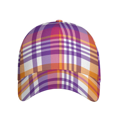 Purple And Orange Madras Plaid Print Baseball Cap