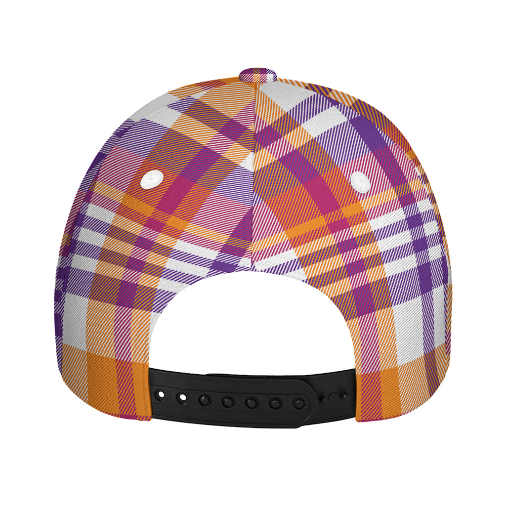 Purple And Orange Madras Plaid Print Baseball Cap