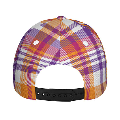 Purple And Orange Madras Plaid Print Baseball Cap