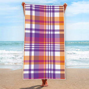 Purple And Orange Madras Plaid Print Beach Towel