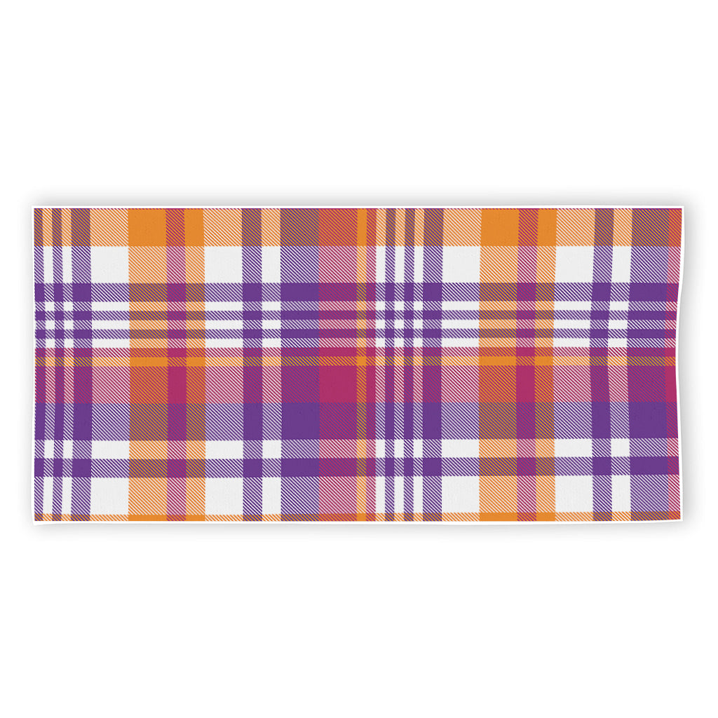 Purple And Orange Madras Plaid Print Beach Towel