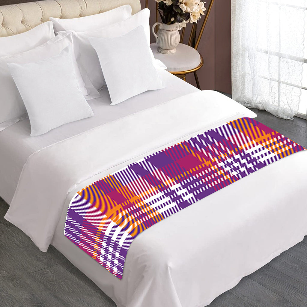 Purple And Orange Madras Plaid Print Bed Runner