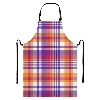 Purple And Orange Madras Plaid Print Bib Apron With Pocket