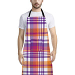 Purple And Orange Madras Plaid Print Bib Apron With Pocket