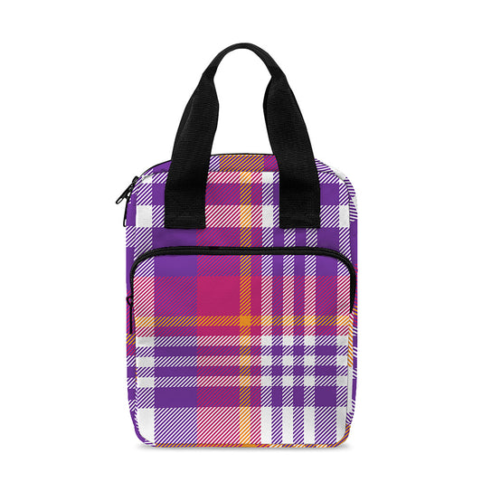 Purple And Orange Madras Plaid Print Bible Tote Bag
