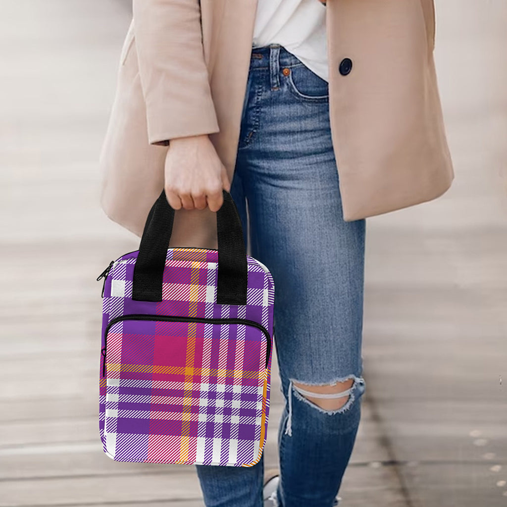 Purple And Orange Madras Plaid Print Bible Tote Bag