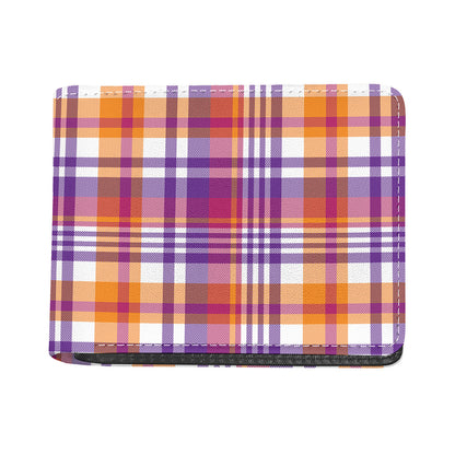 Purple And Orange Madras Plaid Print Bifold Wallet