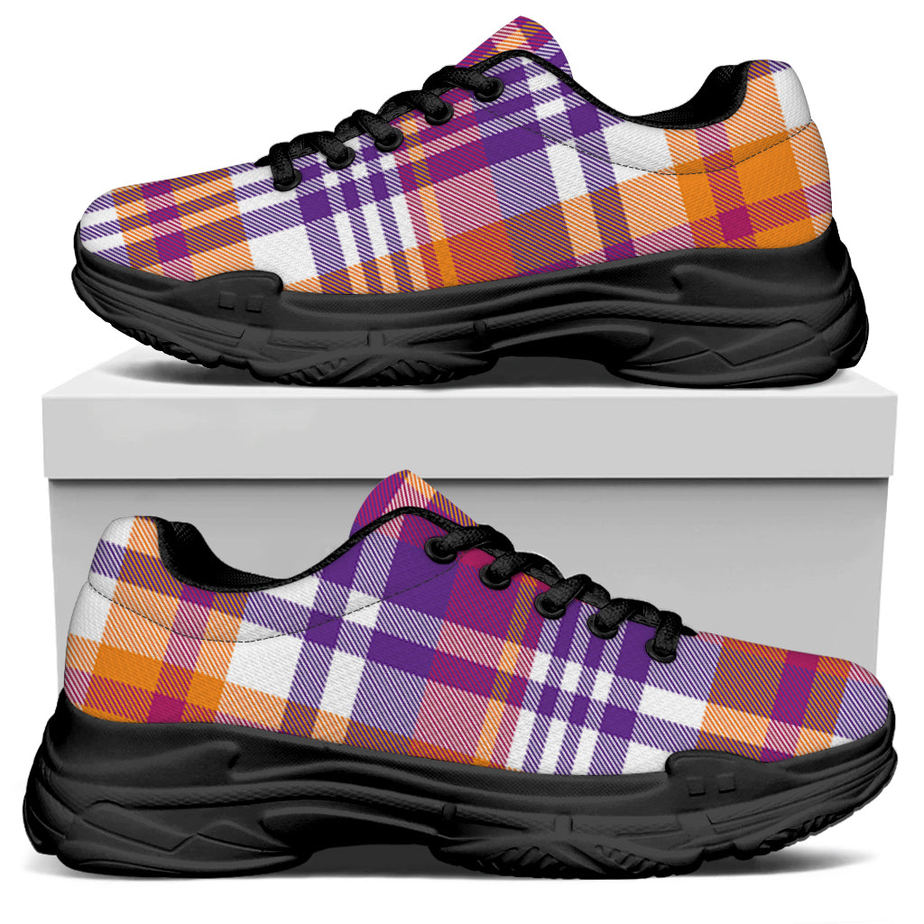 Purple And Orange Madras Plaid Print Black Chunky Shoes