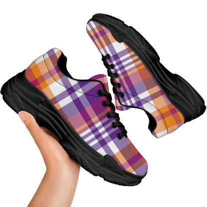 Purple And Orange Madras Plaid Print Black Chunky Shoes