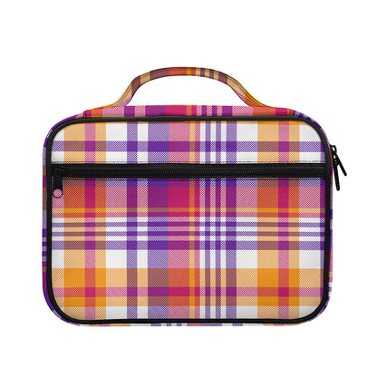 Purple And Orange Madras Plaid Print Briefcase Bible Bag